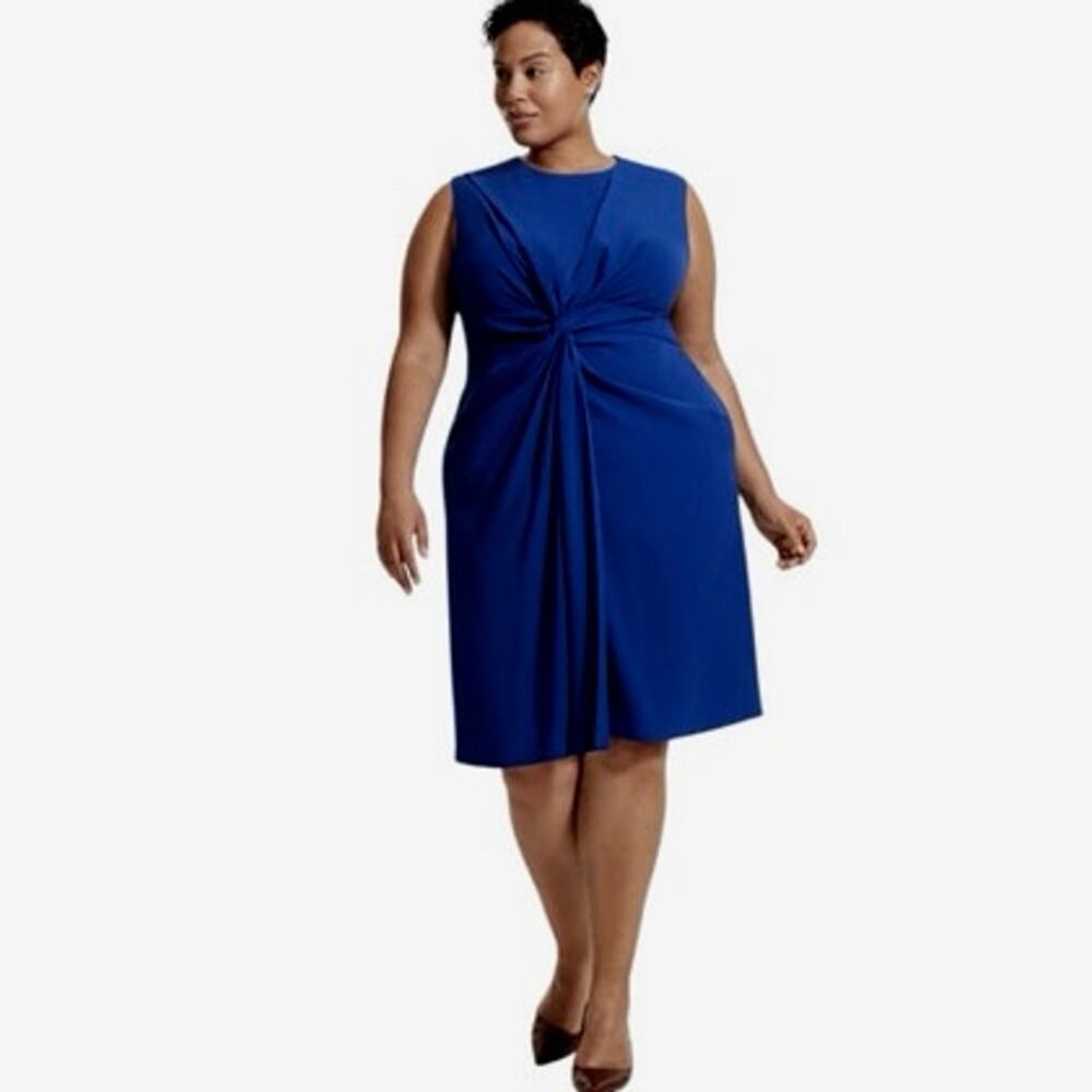 NEW M.M. LaFleur Taylor Knee Length Knotted Dress In Klein Blue NWT Plus Size +1
